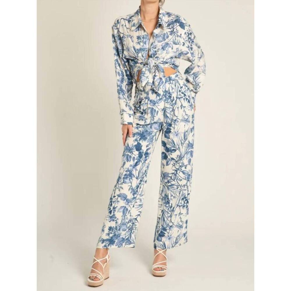 NEW EN CREME alicia wide leg pants in blue floral